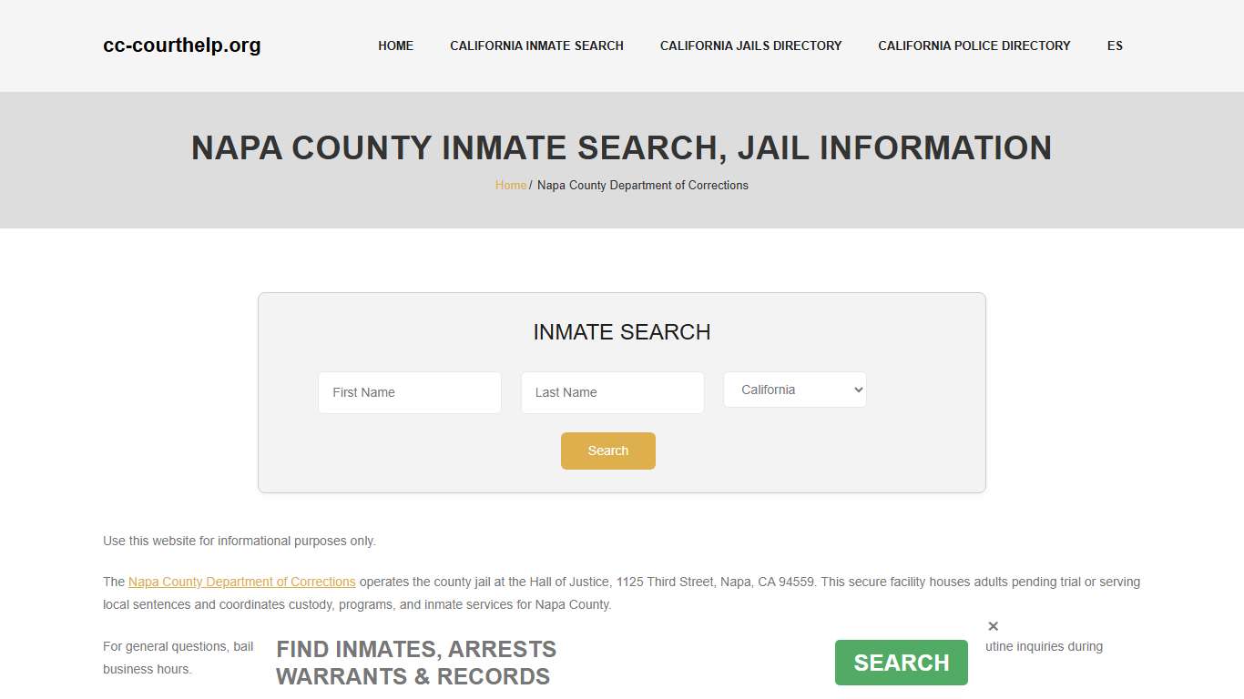Napa County Inmate Lookup, Jail Roster